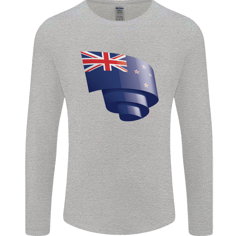Curled New Zealand Flag Zealander Kiwi Day Mens Long Sleeve T-Shirt Sports Grey