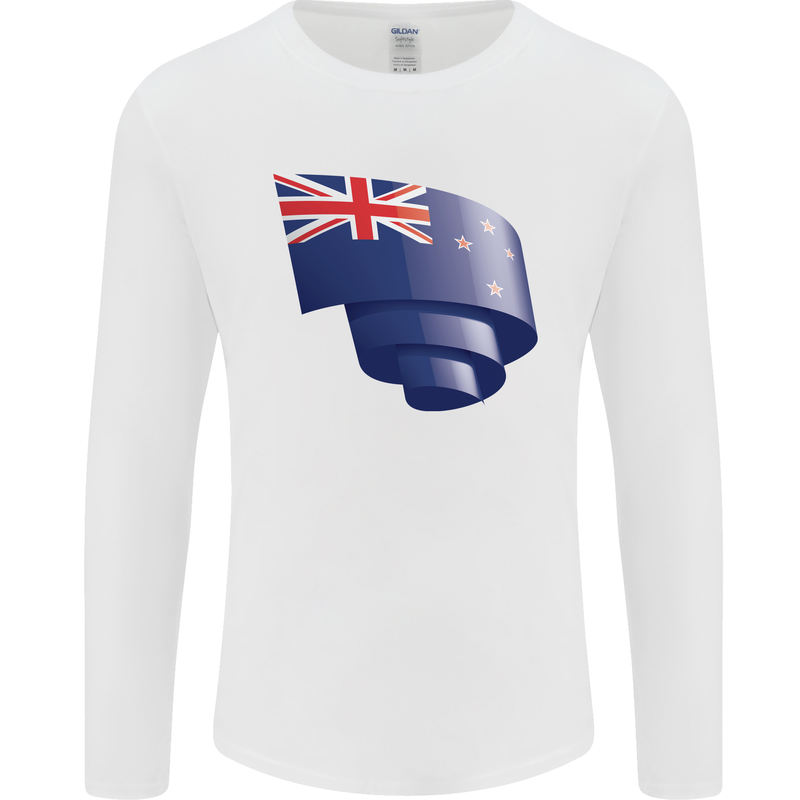 Curled New Zealand Flag Zealander Kiwi Day Mens Long Sleeve T-Shirt White