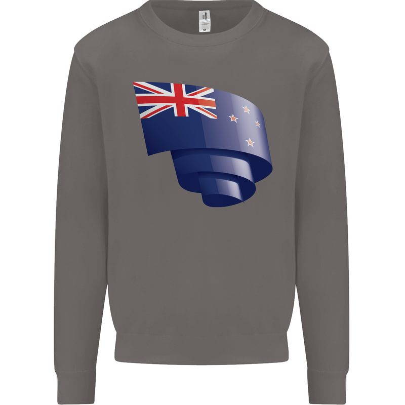 Curled New Zealand Flag Zealander Kiwi Day Mens Sweatshirt Jumper Charcoal