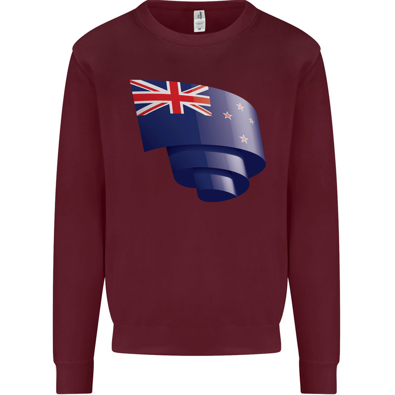Curled New Zealand Flag Zealander Kiwi Day Mens Sweatshirt Jumper Maroon