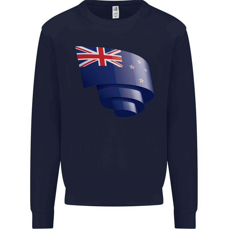 Curled New Zealand Flag Zealander Kiwi Day Mens Sweatshirt Jumper Navy Blue