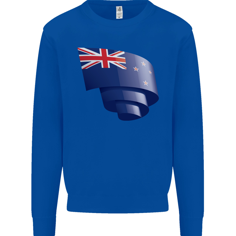Curled New Zealand Flag Zealander Kiwi Day Mens Sweatshirt Jumper Royal Blue