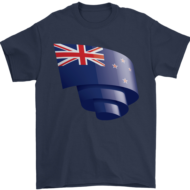 Curled New Zealand Flag Zealander Kiwi Day Mens T-Shirt 100% Cotton Navy Blue