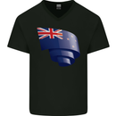 Curled New Zealand Flag Zealander Kiwi Day Mens V-Neck Cotton T-Shirt Black