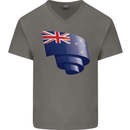 Curled New Zealand Flag Zealander Kiwi Day Mens V-Neck Cotton T-Shirt Charcoal