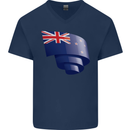 Curled New Zealand Flag Zealander Kiwi Day Mens V-Neck Cotton T-Shirt Navy Blue