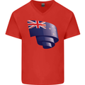 Curled New Zealand Flag Zealander Kiwi Day Mens V-Neck Cotton T-Shirt Red
