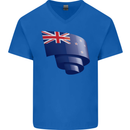 Curled New Zealand Flag Zealander Kiwi Day Mens V-Neck Cotton T-Shirt Royal Blue