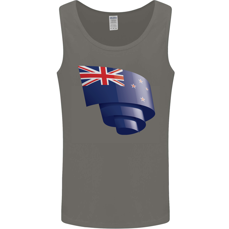 Curled New Zealand Flag Zealander Kiwi Day Mens Vest Tank Top Charcoal