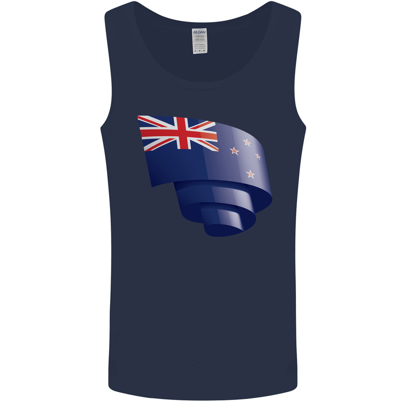 Curled New Zealand Flag Zealander Kiwi Day Mens Vest Tank Top Navy Blue