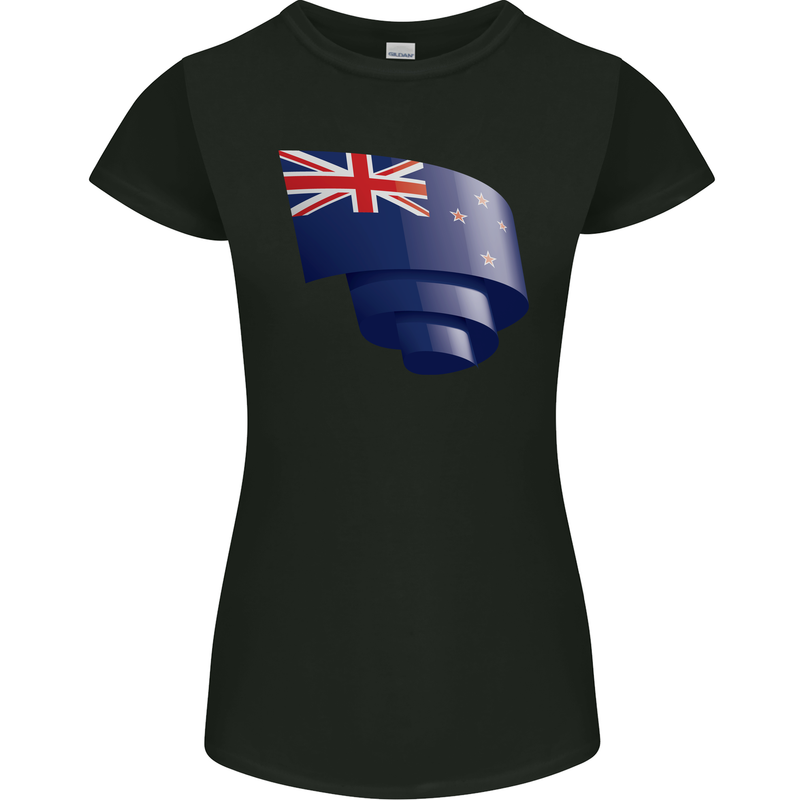 Curled New Zealand Flag Zealander Kiwi Day Womens Petite Cut T-Shirt Black
