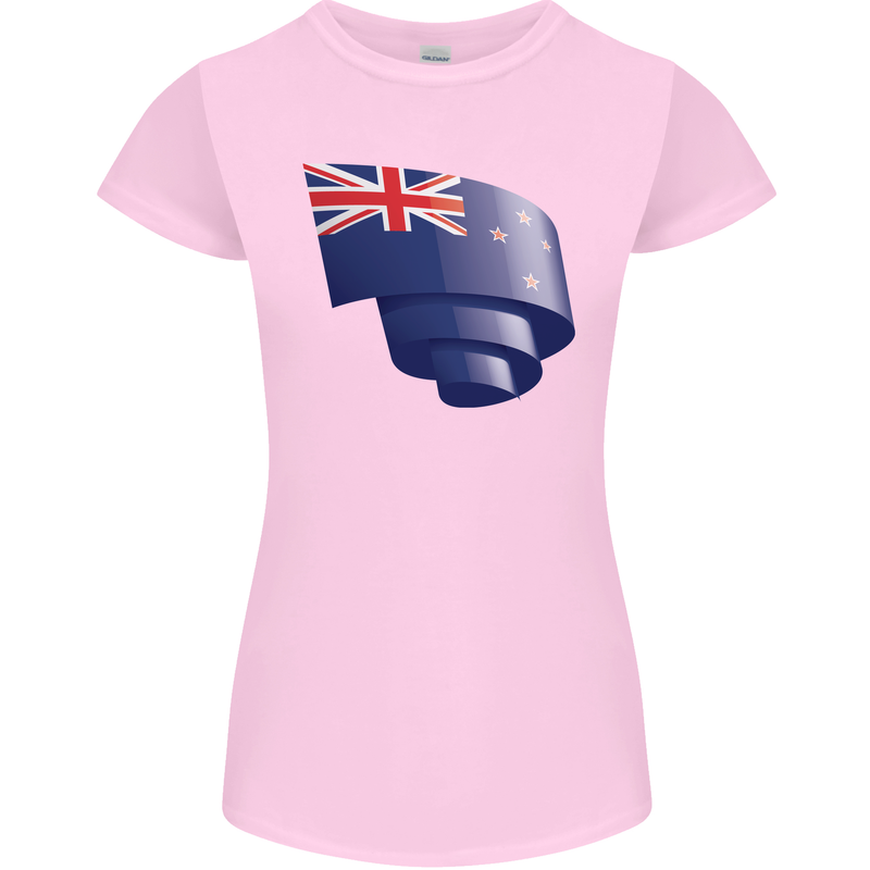 Curled New Zealand Flag Zealander Kiwi Day Womens Petite Cut T-Shirt Light Pink