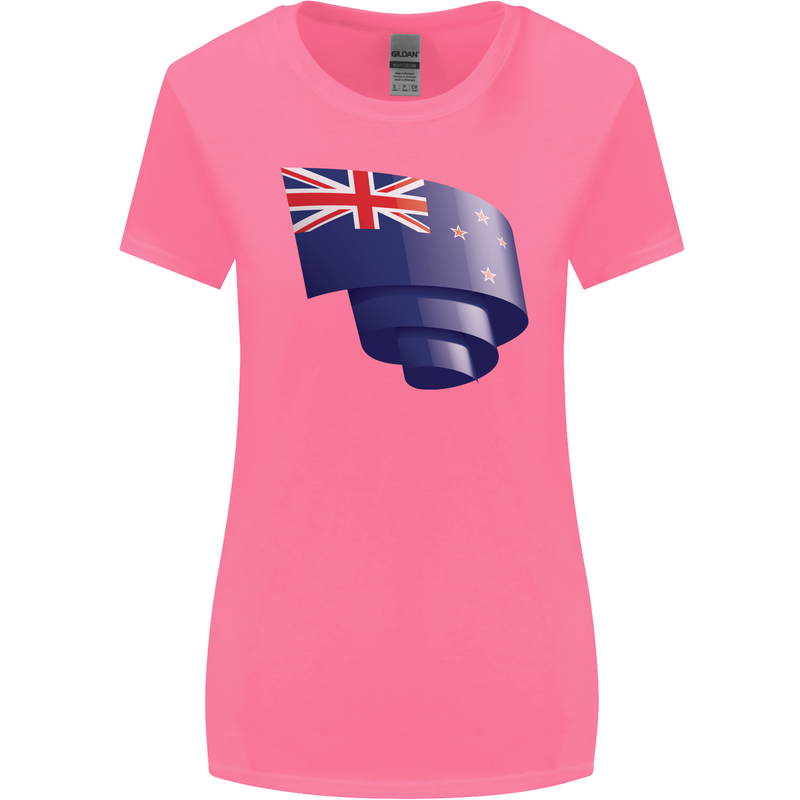 Curled New Zealand Flag Zealander Kiwi Day Womens Wider Cut T-Shirt Azalea