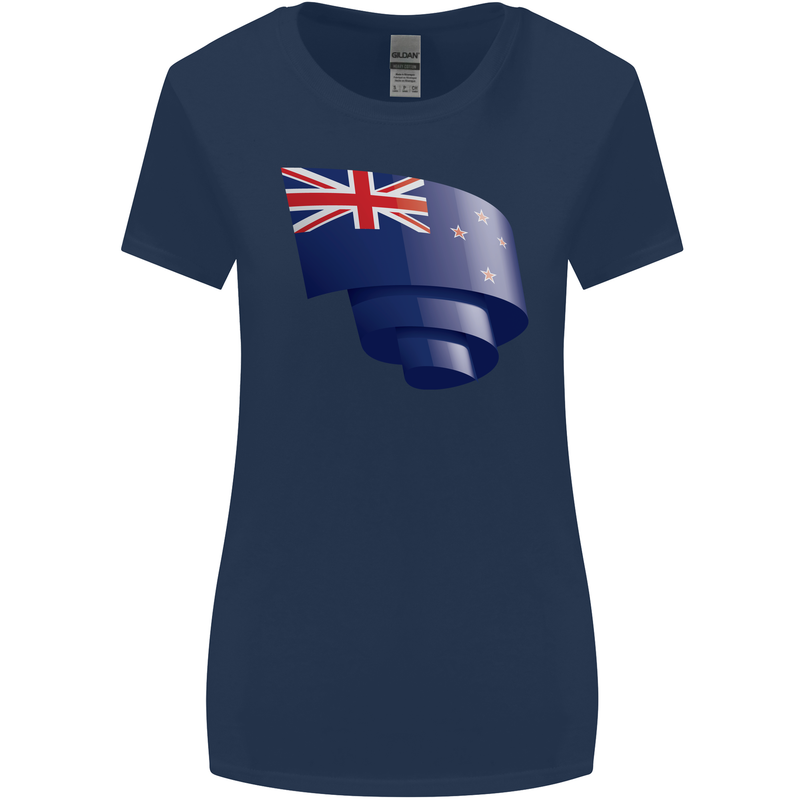 Curled New Zealand Flag Zealander Kiwi Day Womens Wider Cut T-Shirt Navy Blue