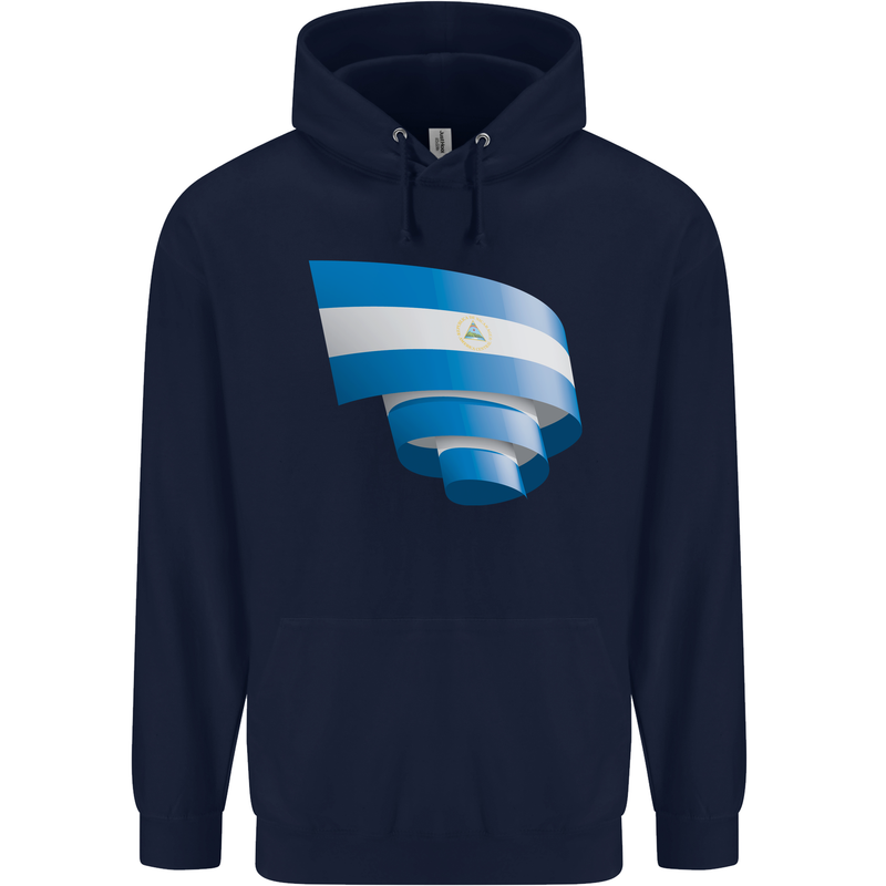 Curled Nicaragua Flag Nicaraguan Day Football Childrens Kids Hoodie Navy Blue