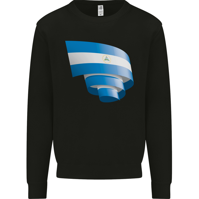 Curled Nicaragua Flag Nicaraguan Day Football Kids Sweatshirt Jumper Black