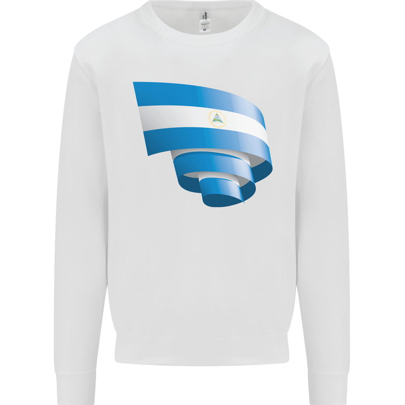 Curled Nicaragua Flag Nicaraguan Day Football Kids Sweatshirt Jumper White