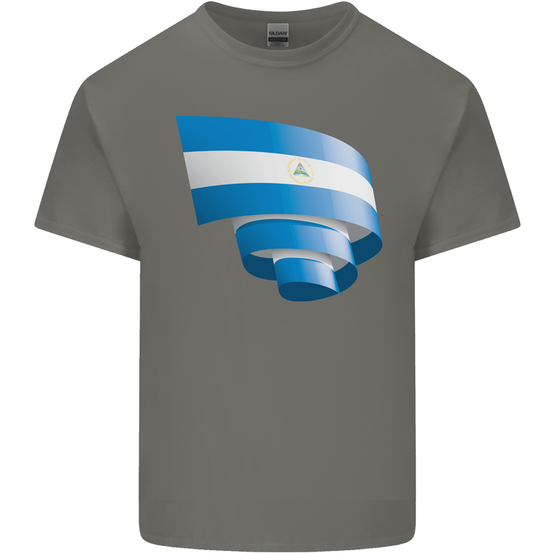 Curled Nicaragua Flag Nicaraguan Day Football Kids T-Shirt Childrens Charcoal