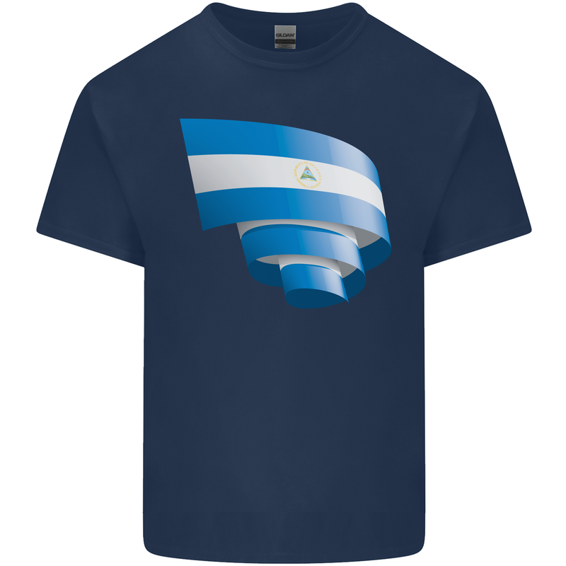 Curled Nicaragua Flag Nicaraguan Day Football Kids T-Shirt Childrens Navy Blue