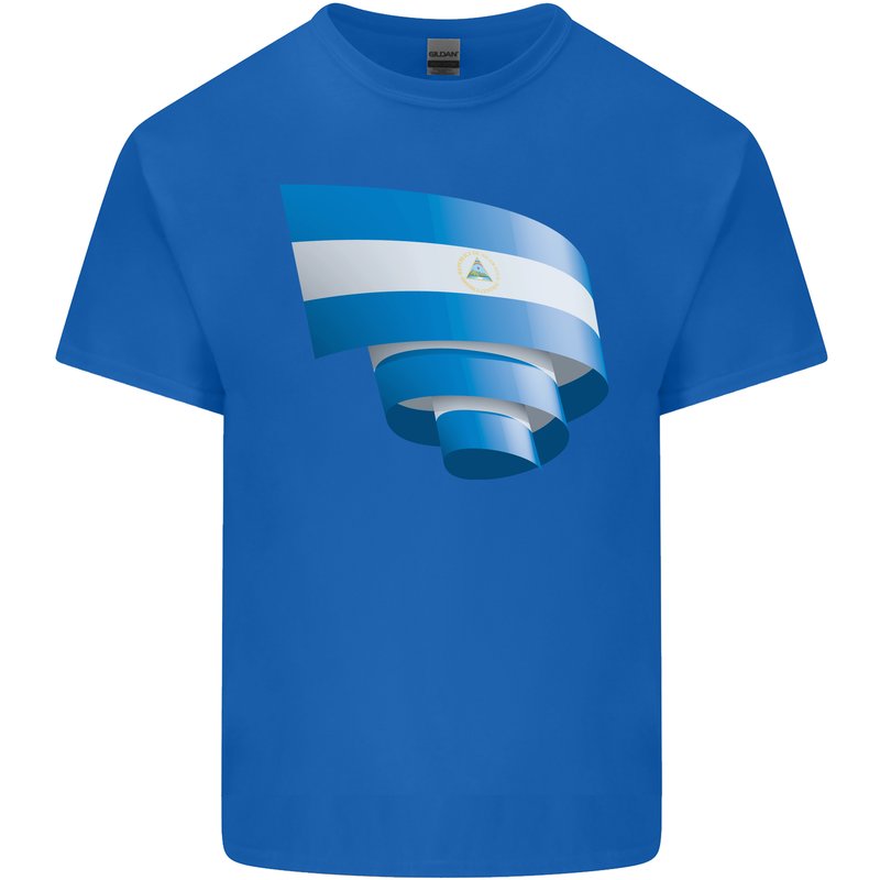 Curled Nicaragua Flag Nicaraguan Day Football Kids T-Shirt Childrens Royal Blue