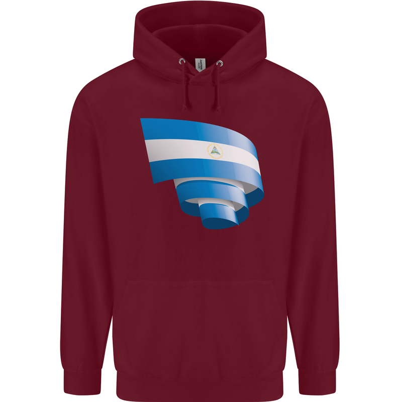 Curled Nicaragua Flag Nicaraguan Day Football Mens 80% Cotton Hoodie Maroon