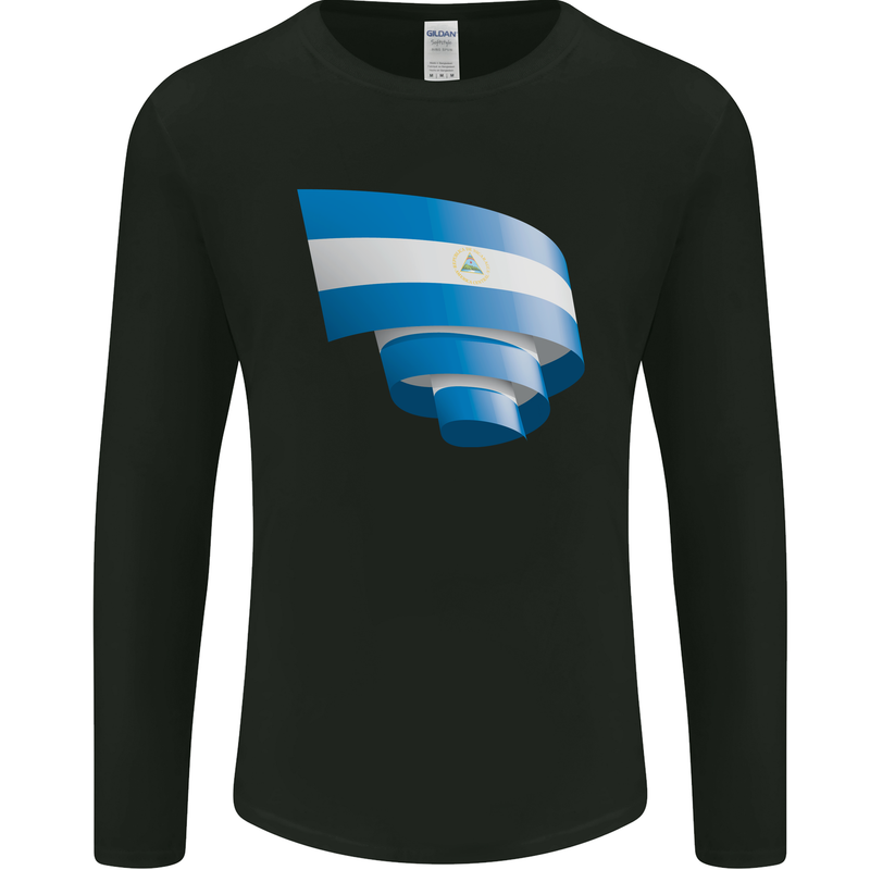 Curled Nicaragua Flag Nicaraguan Day Football Mens Long Sleeve T-Shirt Black