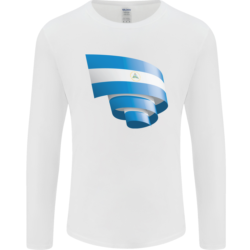 Curled Nicaragua Flag Nicaraguan Day Football Mens Long Sleeve T-Shirt White