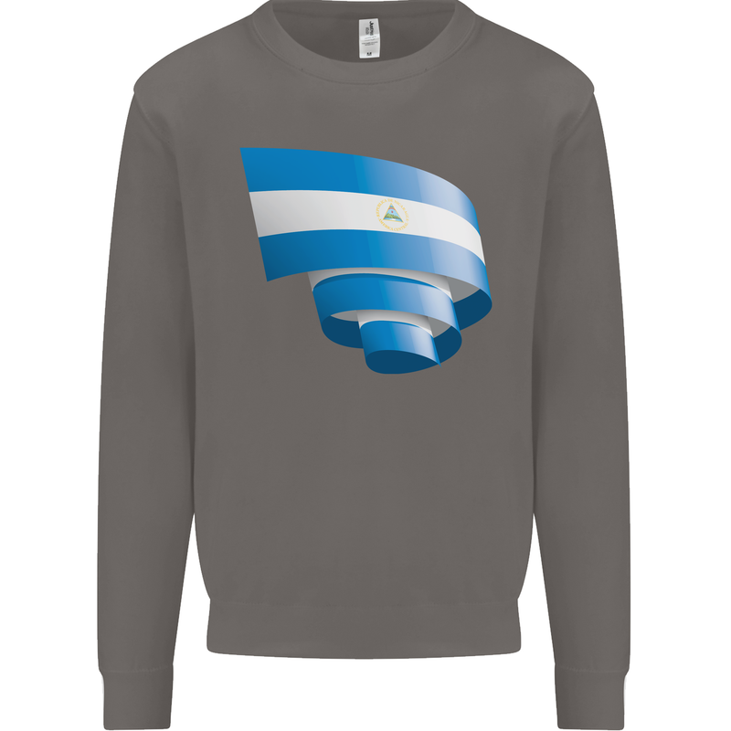 Curled Nicaragua Flag Nicaraguan Day Football Mens Sweatshirt Jumper Charcoal