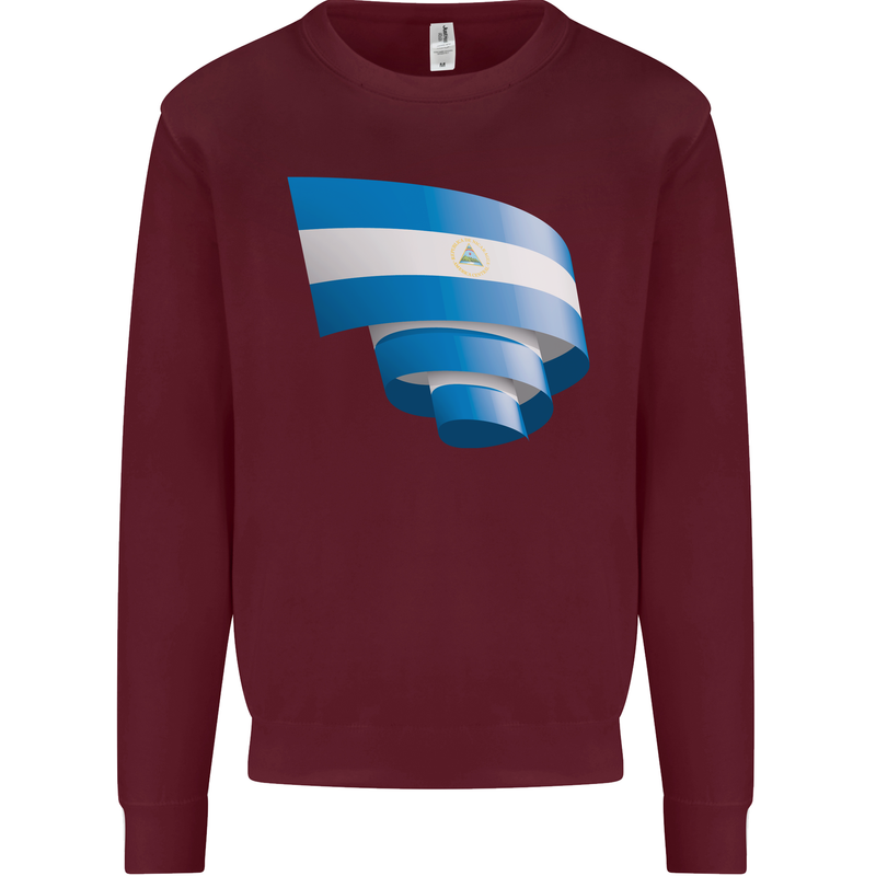 Curled Nicaragua Flag Nicaraguan Day Football Mens Sweatshirt Jumper Maroon