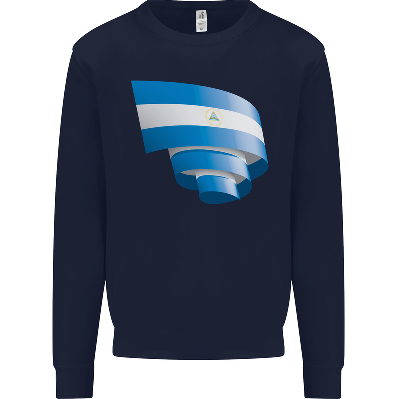 Curled Nicaragua Flag Nicaraguan Day Football Mens Sweatshirt Jumper Navy Blue