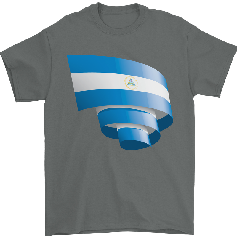 Curled Nicaragua Flag Nicaraguan Day Football Mens T-Shirt 100% Cotton Charcoal