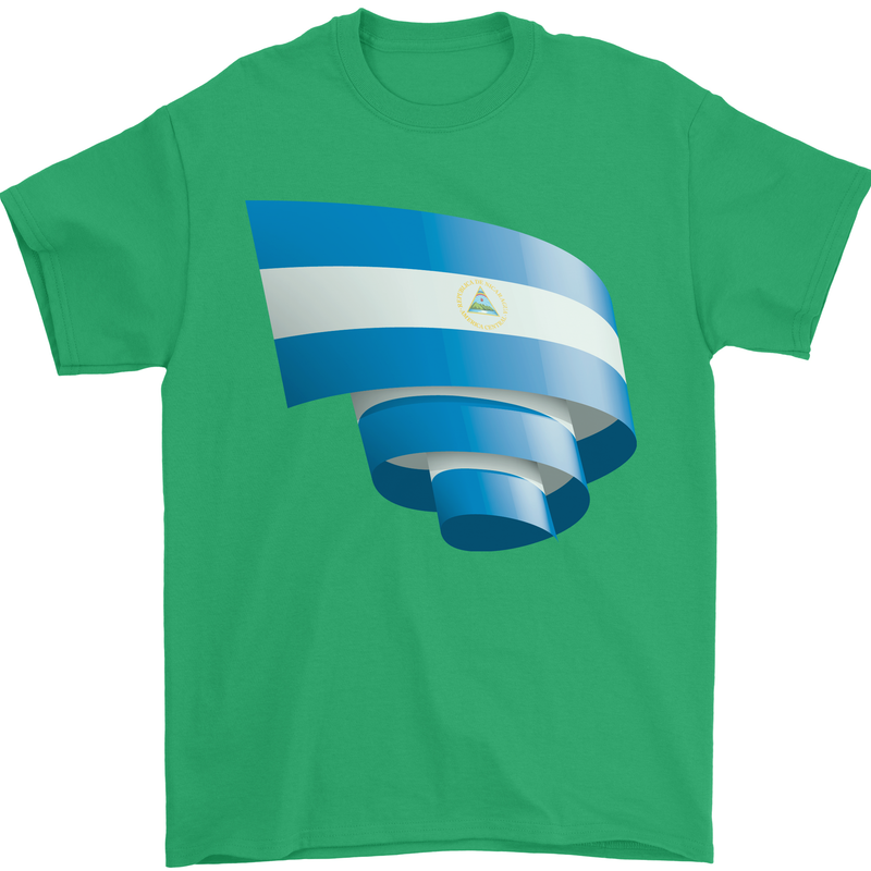 Curled Nicaragua Flag Nicaraguan Day Football Mens T-Shirt 100% Cotton Irish Green