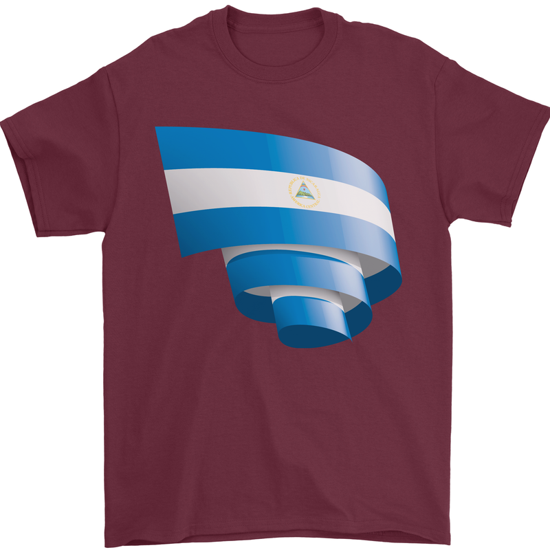 Curled Nicaragua Flag Nicaraguan Day Football Mens T-Shirt 100% Cotton Maroon