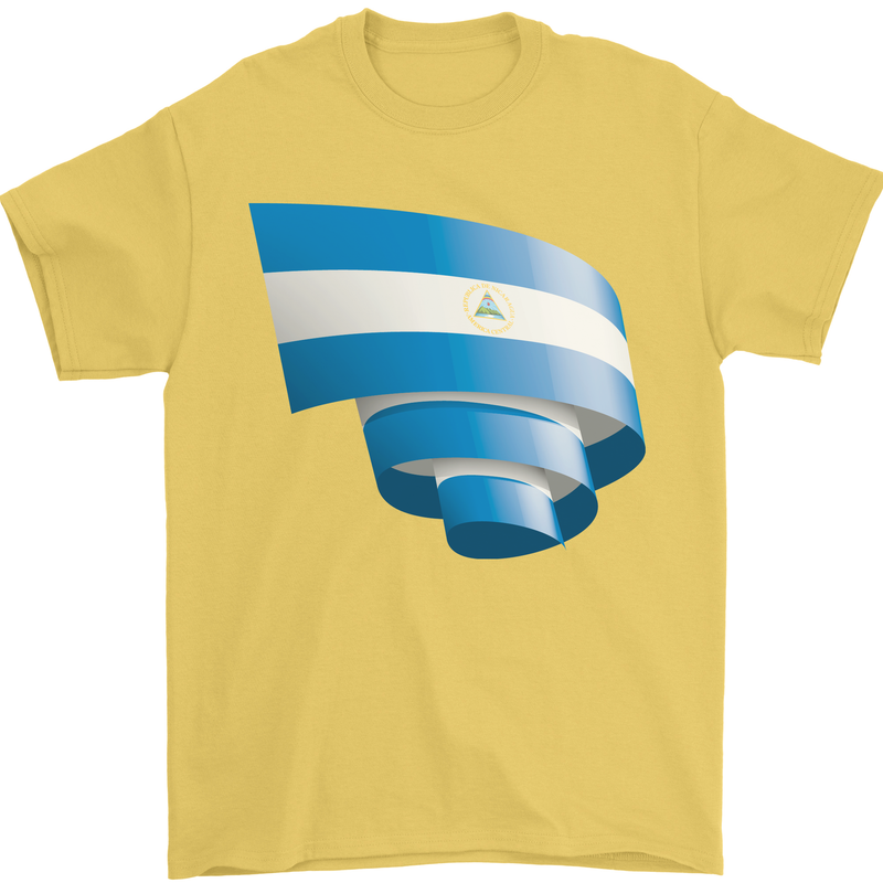 Curled Nicaragua Flag Nicaraguan Day Football Mens T-Shirt 100% Cotton Yellow