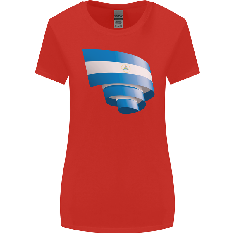 Curled Nicaragua Flag Nicaraguan Day Football Womens Wider Cut T-Shirt Red