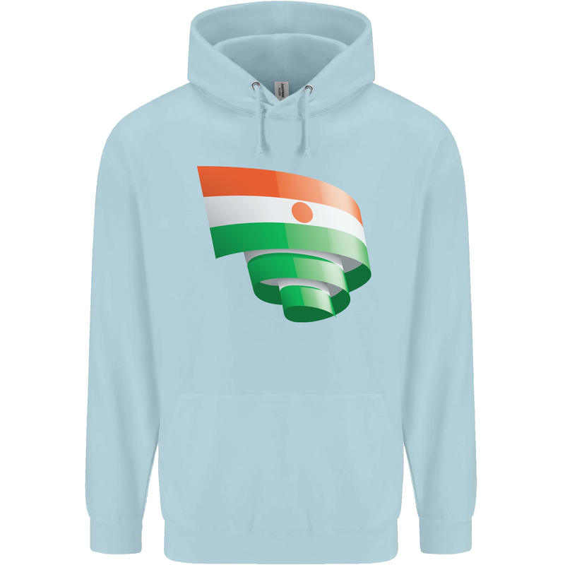 Curled Niger Flag Nigerien Day Football Mens 80% Cotton Hoodie Light Blue