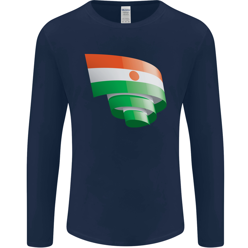 Curled Niger Flag Nigerien Day Football Mens Long Sleeve T-Shirt Navy Blue