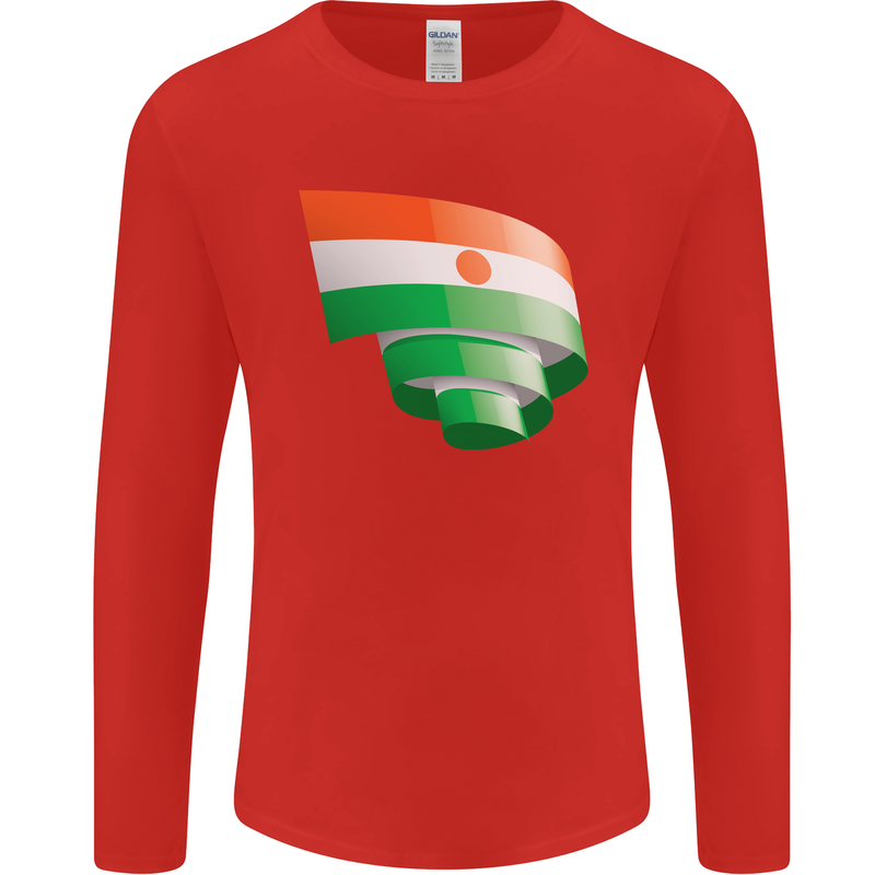 Curled Niger Flag Nigerien Day Football Mens Long Sleeve T-Shirt Red