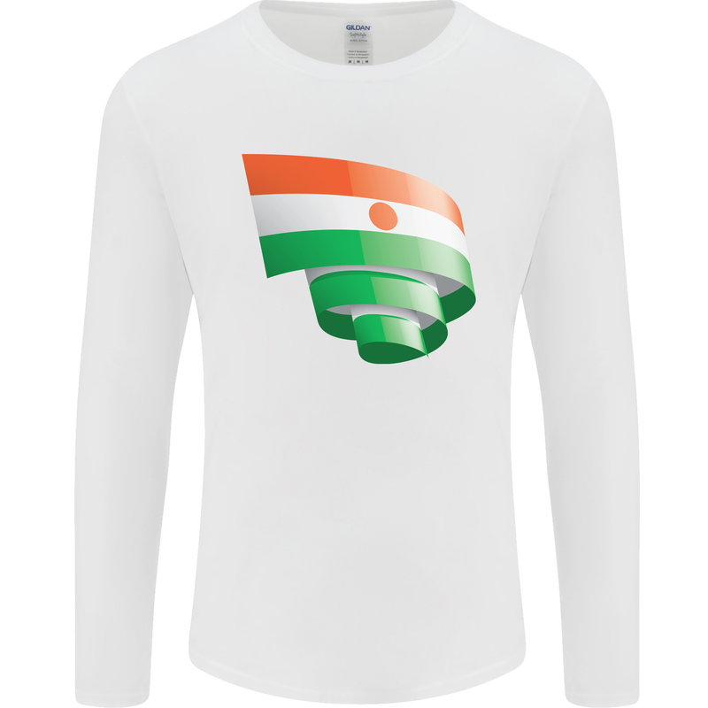 Curled Niger Flag Nigerien Day Football Mens Long Sleeve T-Shirt White