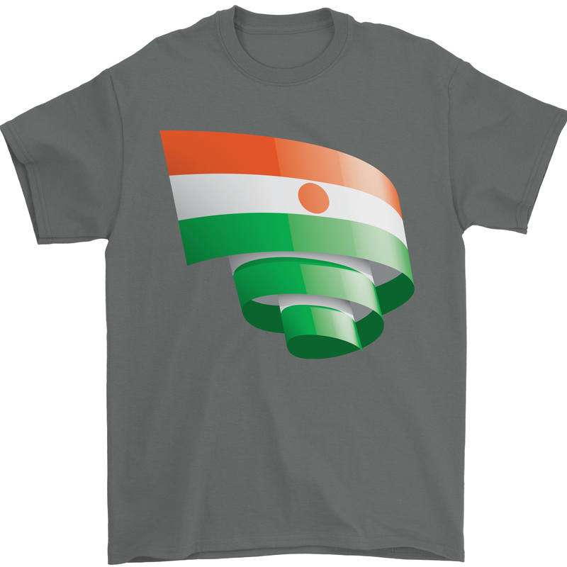 Curled Niger Flag Nigerien Day Football Mens T-Shirt 100% Cotton Charcoal