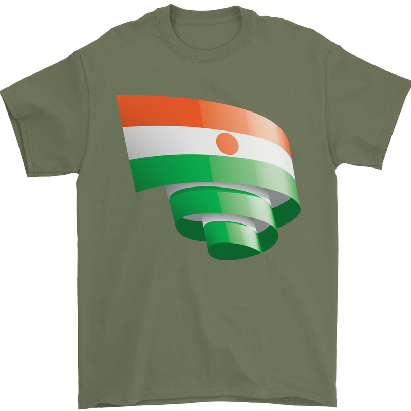 Curled Niger Flag Nigerien Day Football Mens T-Shirt 100% Cotton Military Green