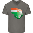 Curled Niger Flag Nigerien Day Football Mens V-Neck Cotton T-Shirt Charcoal