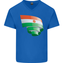 Curled Niger Flag Nigerien Day Football Mens V-Neck Cotton T-Shirt Royal Blue