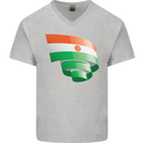 Curled Niger Flag Nigerien Day Football Mens V-Neck Cotton T-Shirt Sports Grey
