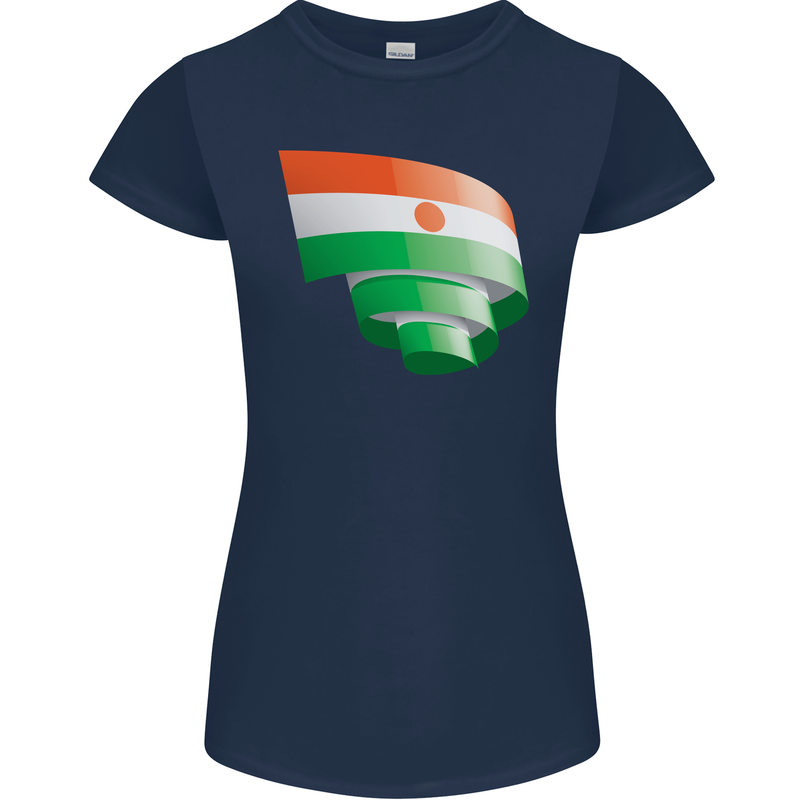 Curled Niger Flag Nigerien Day Football Womens Petite Cut T-Shirt Navy Blue