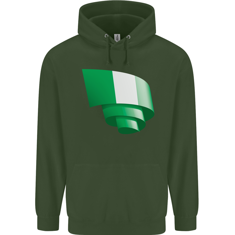 Curled Nigeria Flag Nigerian Day Football Childrens Kids Hoodie Forest Green