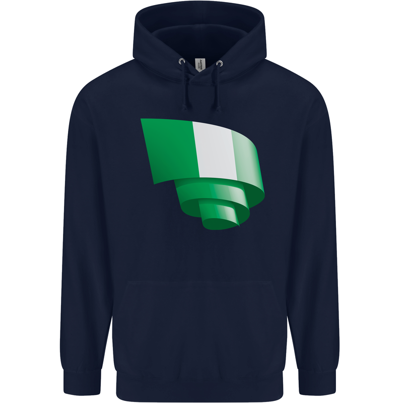 Curled Nigeria Flag Nigerian Day Football Childrens Kids Hoodie Navy Blue
