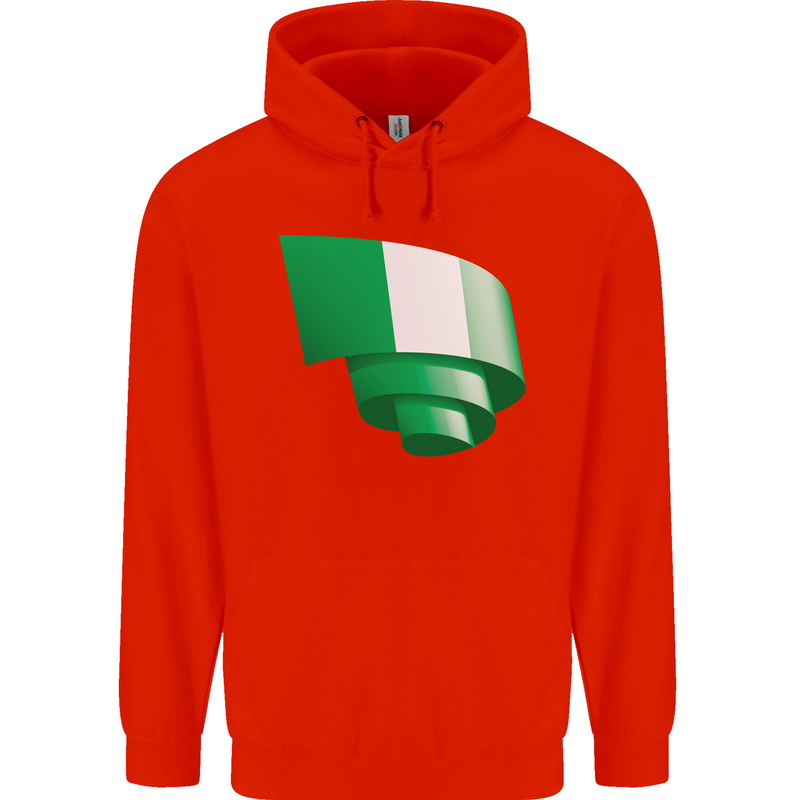 Curled Nigeria Flag Nigerian Day Football Mens 80% Cotton Hoodie Bright Red