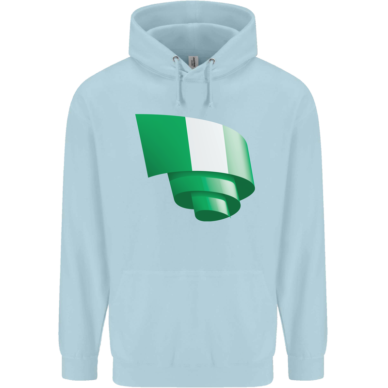 Curled Nigeria Flag Nigerian Day Football Mens 80% Cotton Hoodie Light Blue