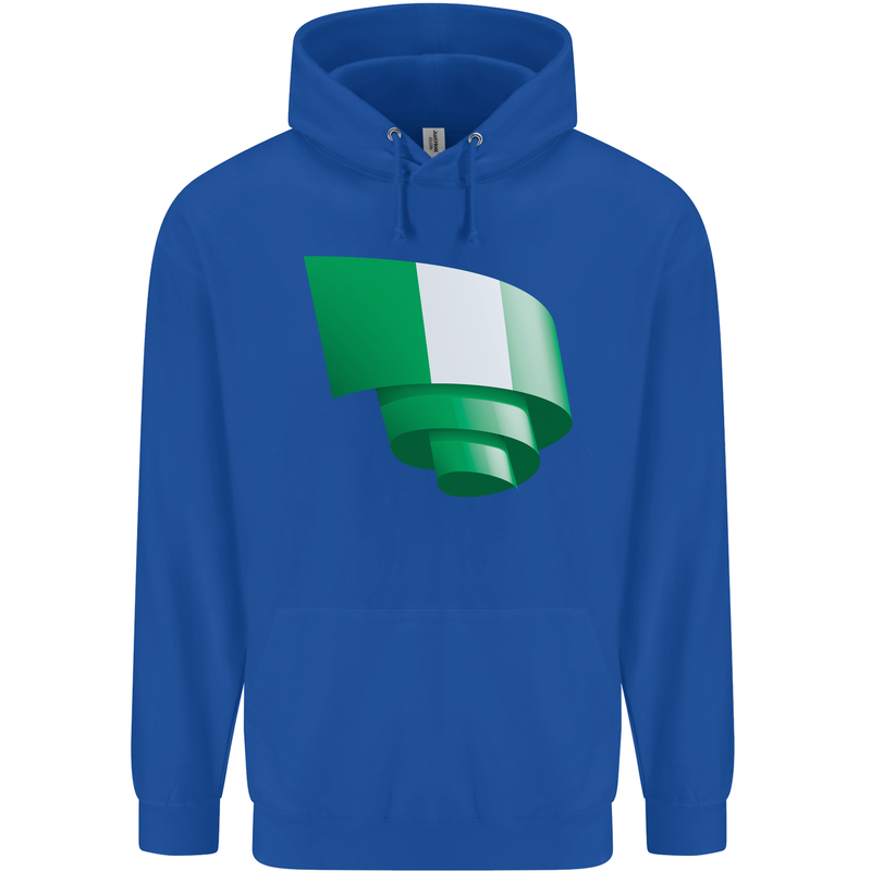 Curled Nigeria Flag Nigerian Day Football Mens 80% Cotton Hoodie Royal Blue